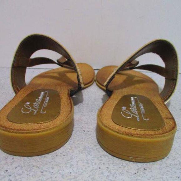 *Lara Collection Bronze Metallic Glitter Scallop T Strap Thong Sandals Flats - Picture 3 of 8